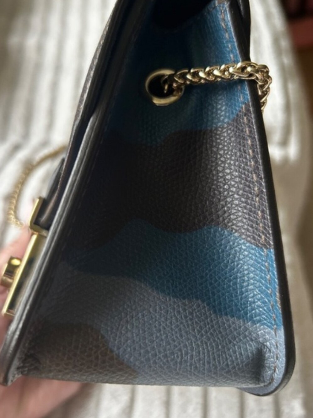 Furla Blue and Brown Camouflage Metropolitan Leather Crossbody with Gold Chain - Picture 2 of 8